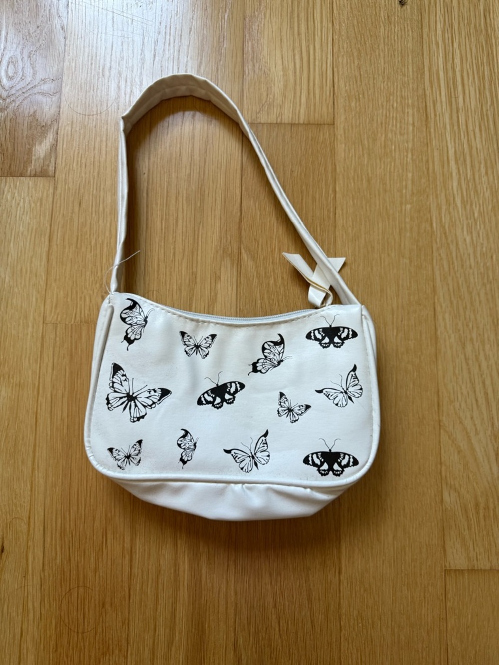 SHEIN White Mini Shoulder Bag with Black Butterfly Print